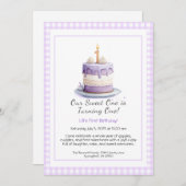 Aquarelle 1er Anniversaire Invitation avec Cake li (Devant / Derrière)