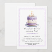 Aquarelle 1er Anniversaire Invitation avec Cake li (Devant / Derrière)