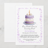 Aquarelle 1er Anniversaire Invitation avec Cake li (Devant / Derrière)