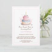 Aquarelle 1er anniversaire Invitation avec Cake ro (Debout devant)