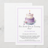 Aquarelle 1er anniversaire Invitation avec gâteau (Devant / Derrière)