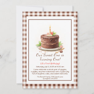 Aquarelle 1er anniversaire Invitation - Chocolat d