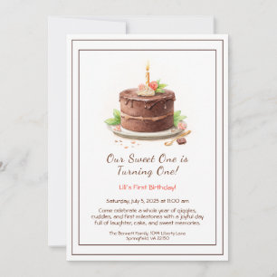 Aquarelle 1er anniversaire Invitation - Chocolat d