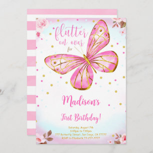 Aquarelle 1er anniversaire Invitation papillon