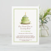 Aquarelle 1er anniversaire Invitation - Vert pâtis (Debout devant)