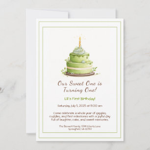 Aquarelle 1er anniversaire Invitation - Vert pâtis