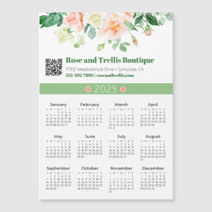 Aquarelle 2025 Roses Business Calendar Magnet