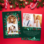 Aquarelle 4 Photo Carte de Noël Avant et arrière<br><div class="desc">Cette carte de Noël de 4 photos présente un feuillage botanique aquarelle et de l'espace pour les photos chères, capturant la chaleur et la convivialité de la saison des Fêtes dans un design élégant. Partagez-le avec des êtres chers pour transmettre l'amour et l'unité qui définissent votre famille pendant cette période...</div>