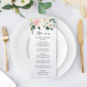 Aquarelle à fleurs blanches bleues Menu Mariage Fl