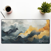 Aquarelle Abstraite Bleue Et Or Personnalisée