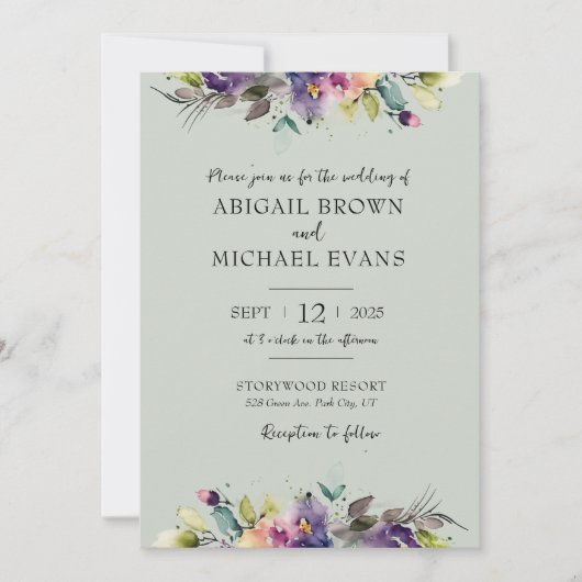 Aquarelle Abstraite Faire-part de mariage floral (Devant)