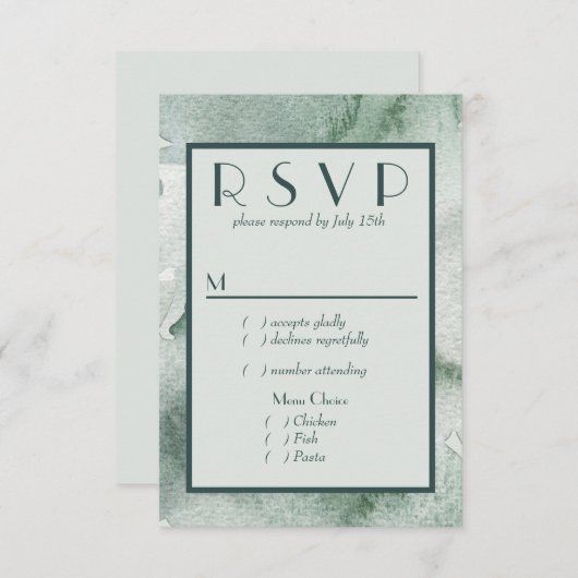 Aquarelle Abstraite moderne Sage vert RSVP avec me (Devant / Derrière)