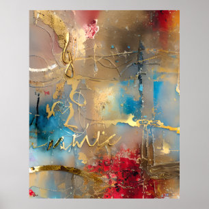 Aquarelle Abstraite or rouge bleu bleu Poster
