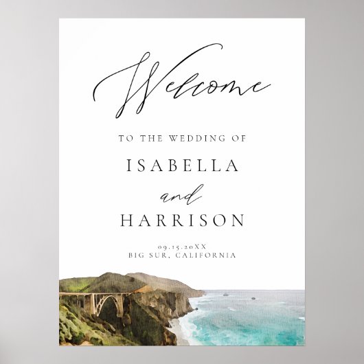 Aquarelle Affiche de bienvenue côtière de Big Sur  (Devant)