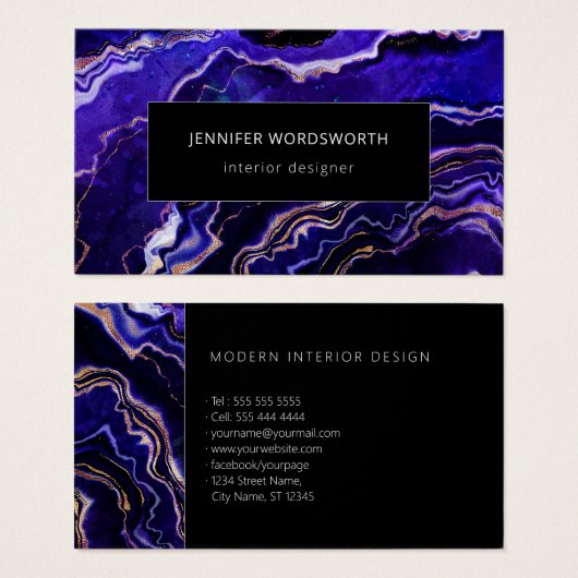 Aquarelle Agate Moderne Professionnel Géode Violet (Devant & derrière)