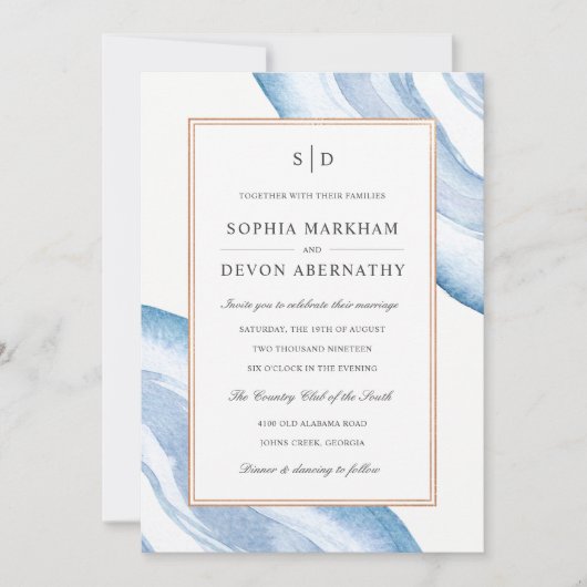 Aquarelle Agate Slice Wedding Invitation | Bleu (Devant)