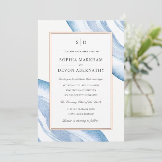 Aquarelle Agate Slice Wedding Invitation | Bleu (Debout devant)