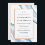 Aquarelle Agate Slice Wedding Invitation | Bleu<br><div class="desc">Invitations de mariage élégantes,  avec un cadre en faux feuille d'or et une aquarelle en bleu.</div>