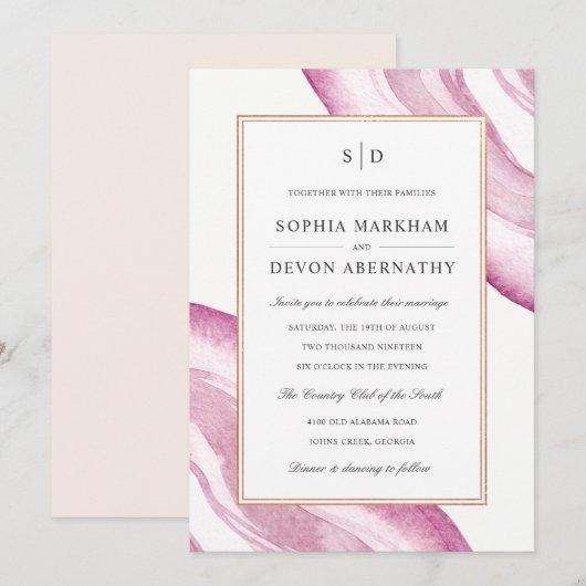 Aquarelle Agate Slice Wedding Invitation | Mauve r (Devant / Derrière)