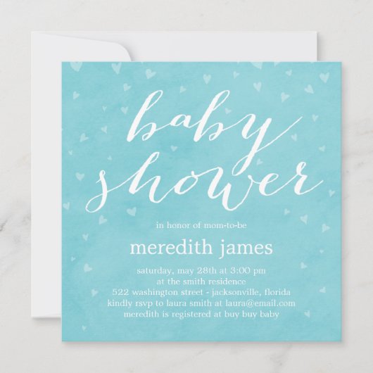 Aquarelle Amour Baby shower Invitation - Bleu (Devant)