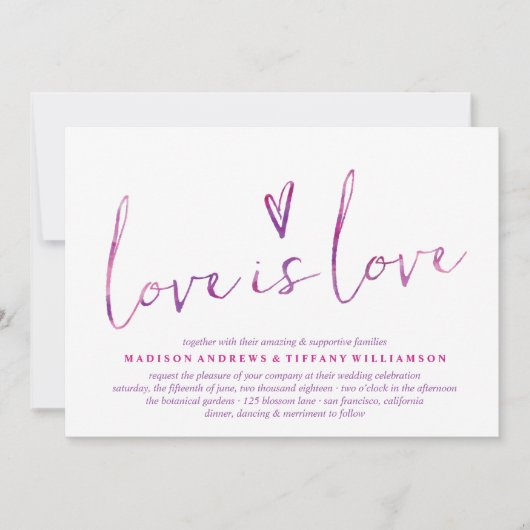 Aquarelle Amour est Amour Gay Mariage Invitations (Devant)