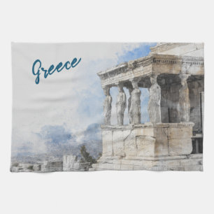 Aquarelle Ancienne Athènes Ruines Serviette de cui