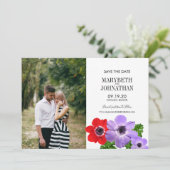 Aquarelle Anémone Floral Enregistrer la date Carte (Debout devant)