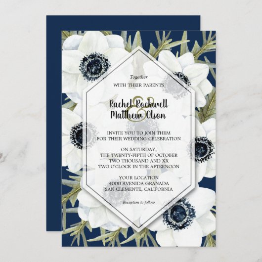 Aquarelle Anémones Botanique Mariage Invitations (Devant / Derrière)