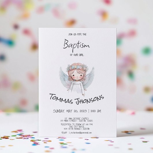 Aquarelle Angel Baby Baptême Invitation