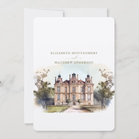 Aquarelle Anglais Manoir Faire-part de mariage (Dos)