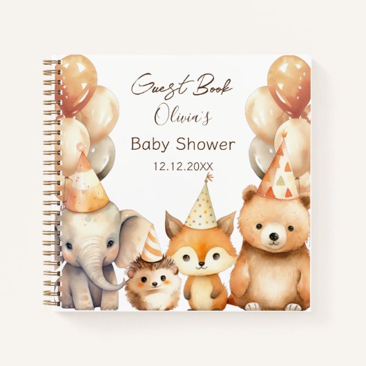 Aquarelle Animaux baby shower Livre d'invité (Devant)