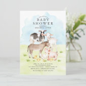 Aquarelle Animaux de ferme Baby shower Invitation (Debout devant)