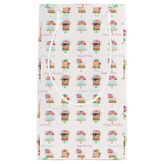 Aquarelle Anniversaire Floral Gâteaux Petite Sac C (Devant)