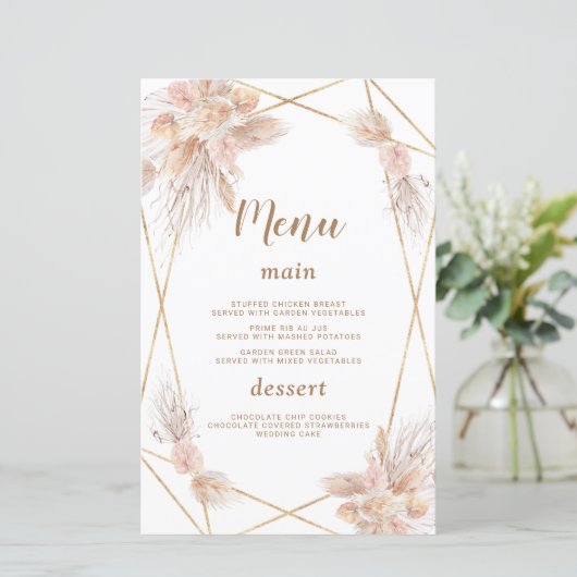 Aquarelle Anthurium Pampas Grass Mariage Menu (Debout devant)