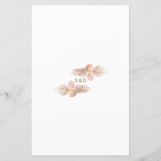 Aquarelle Anthurium Pampas Grass Mariage Menu (Dos)