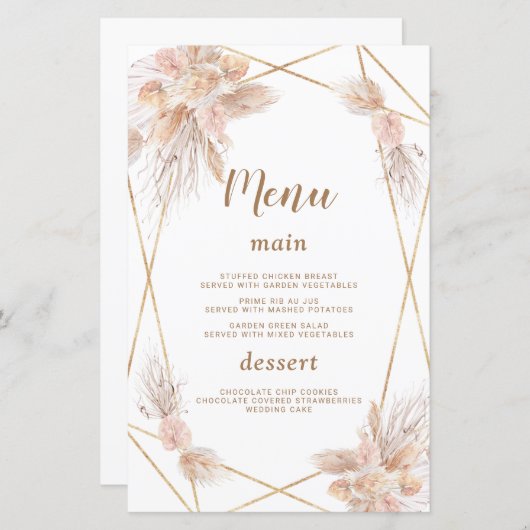 Aquarelle Anthurium Pampas Grass Mariage Menu (Devant / Derrière)