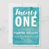 Aquarelle Aqua Blue 21ème anniversaire Invitation (Devant)