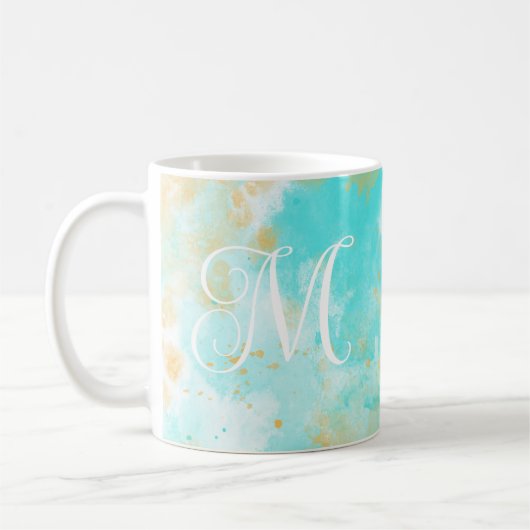 Aquarelle Aqua Laver et Mug Monogramme personnalis (Gauche)