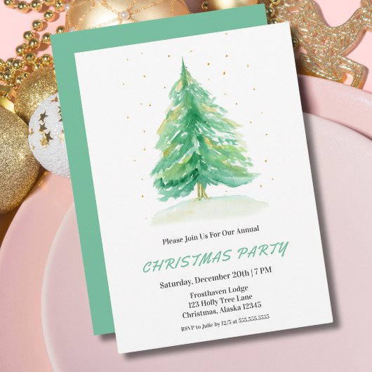 Aquarelle Arbre de Noël avec Invitation de neige d
