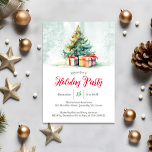 Aquarelle Arbre de Noël Fête Invitation