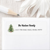 Aquarelle Arbre de Noël Sticker d'adresse de vacan (En situation)