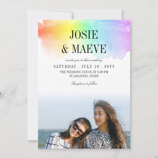 Aquarelle arc-en-ciel 2 en 1 Faire-part de mariage (Devant)