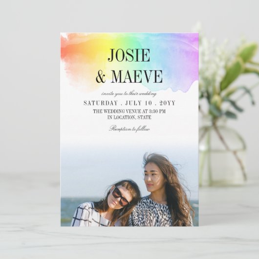 Aquarelle arc-en-ciel 2 en 1 Faire-part de mariage (Debout devant)