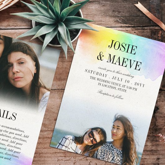 Aquarelle arc-en-ciel 2 en 1 Faire-part de mariage