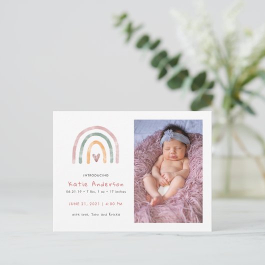 Aquarelle arc-en-ciel avec Faire-part de naissance (Debout devant)