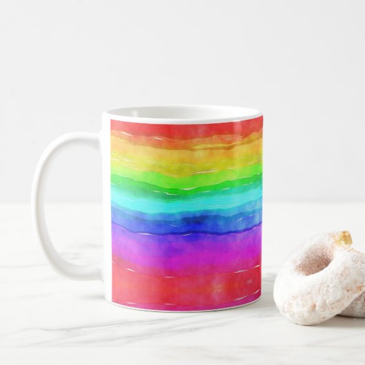 Aquarelle arc-en-ciel colorée Vave Mug tendance (Avec donut)