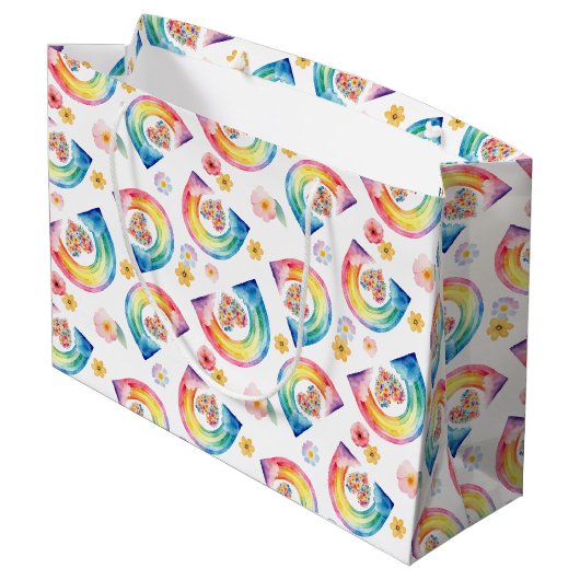 Aquarelle Arc-en-ciel Floral Heart Sac cadeau (Dos Angle)