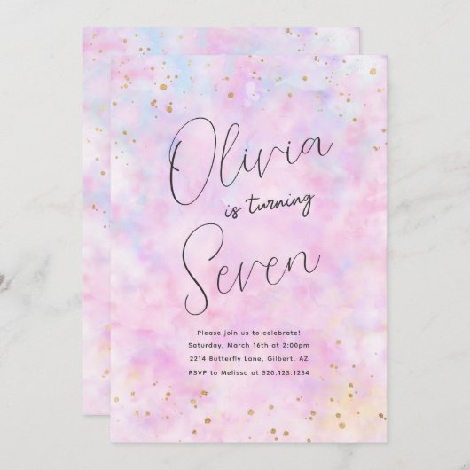 Aquarelle arc-en-ciel Invitation de fête d'anniver (Devant / Derrière)