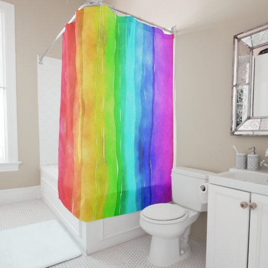 Aquarelle Arc-en-ciel rayures Design Douche rideau (En situation)