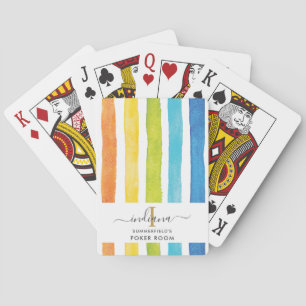 Aquarelle arc-en-ciel rayures Monogramme Script
